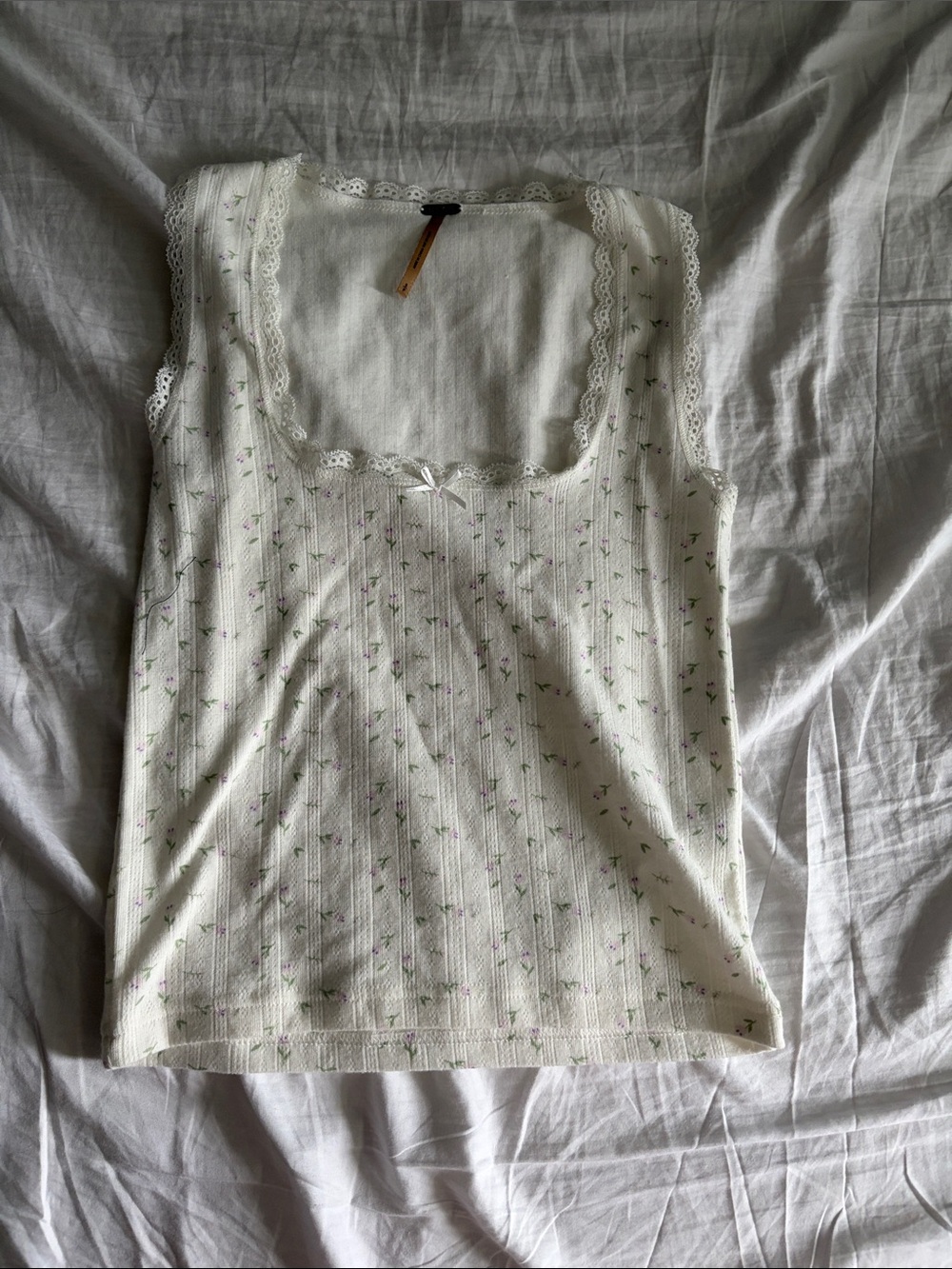 Harlow Cream Tank with Lavender Floral Print and Lace Trim